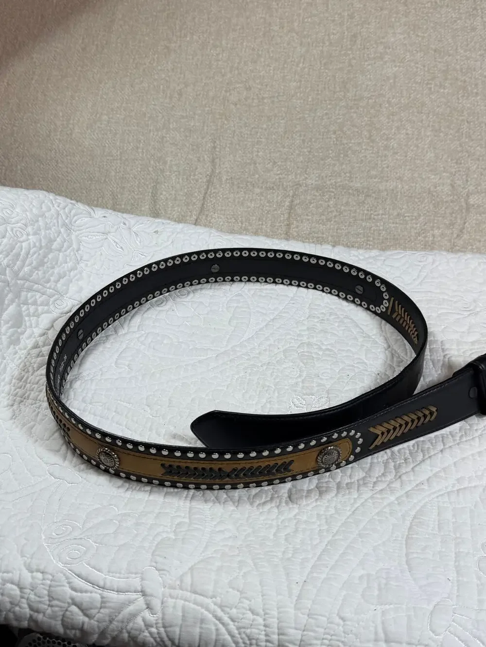 Brown Black Men Leather Western Belt Silver Conchos Studded Cowboy Rodeo Style